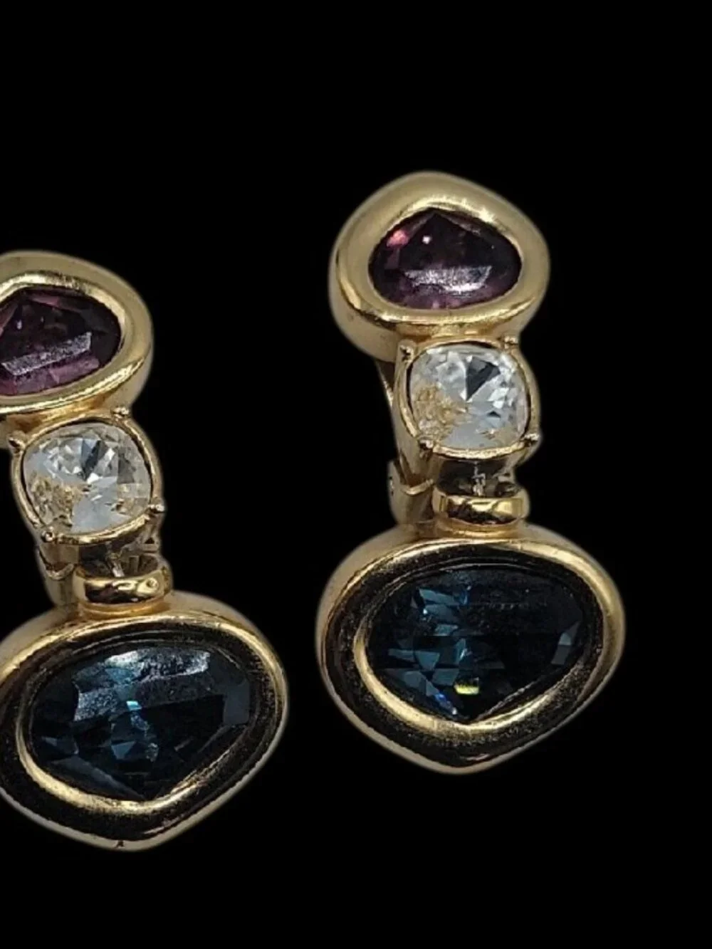 Rare Vintage Christian Dior Gripoix Clip Earrings Multicolor Heart Glass 1980s